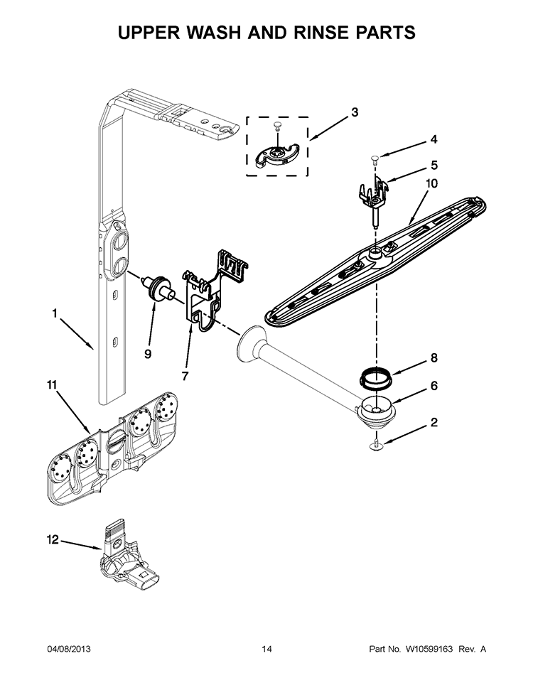 UPPER WASH AND RINSE PARTS Diagram and Parts List for KUDS35FXSS9  KitchenAid Dishwasher