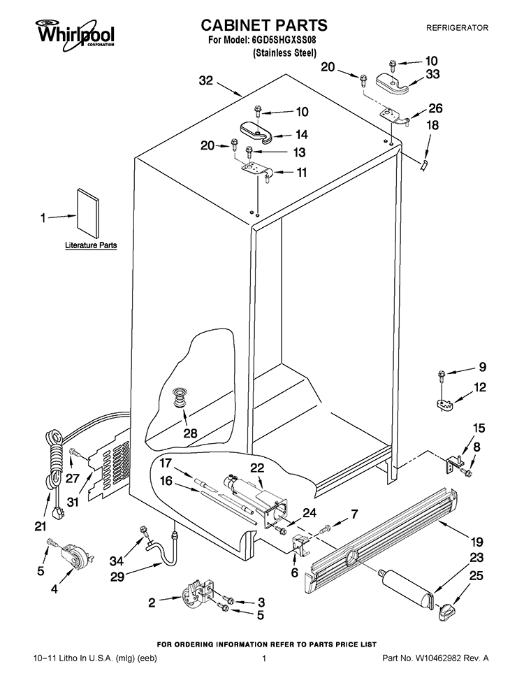 CABINET PARTS Diagram and Parts List for 6GD5SHGXSS08  Whirlpool Refrigerator