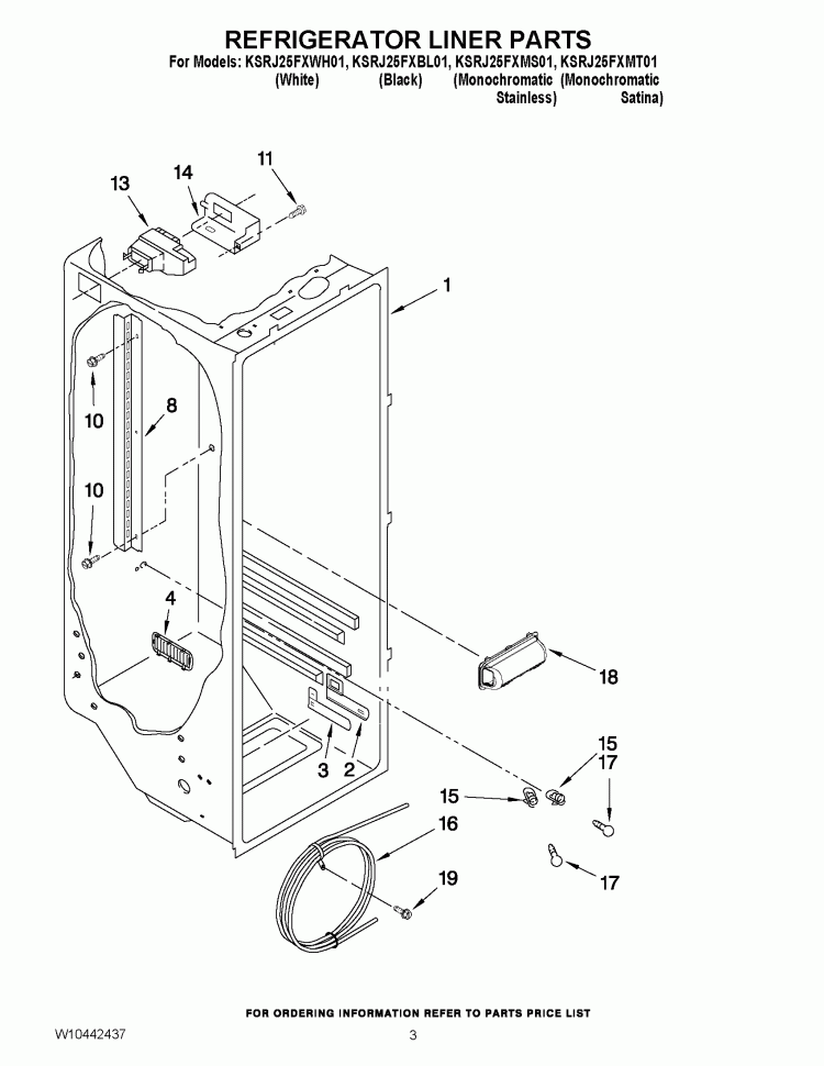 REFRIGERATOR LINER PARTS Diagram and Parts List for KSRJ25FXMS01  KitchenAid Refrigerator