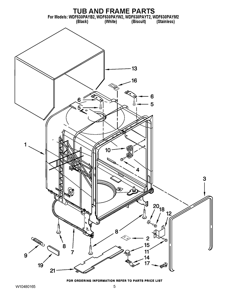 TUB AND FRAME PARTSC Diagram and Parts List for WDF530PAYM2  Whirlpool Dishwasher