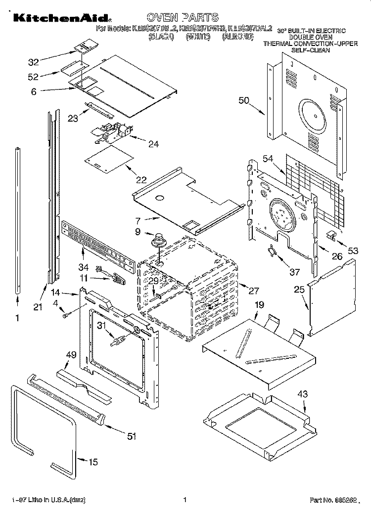 OVEN Diagram and Parts List for KEBS207DBL2  KitchenAid Wall Oven