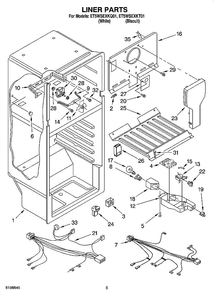 LINER PARTS Diagram and Parts List for ET5WSEXKT01  Whirlpool Refrigerator