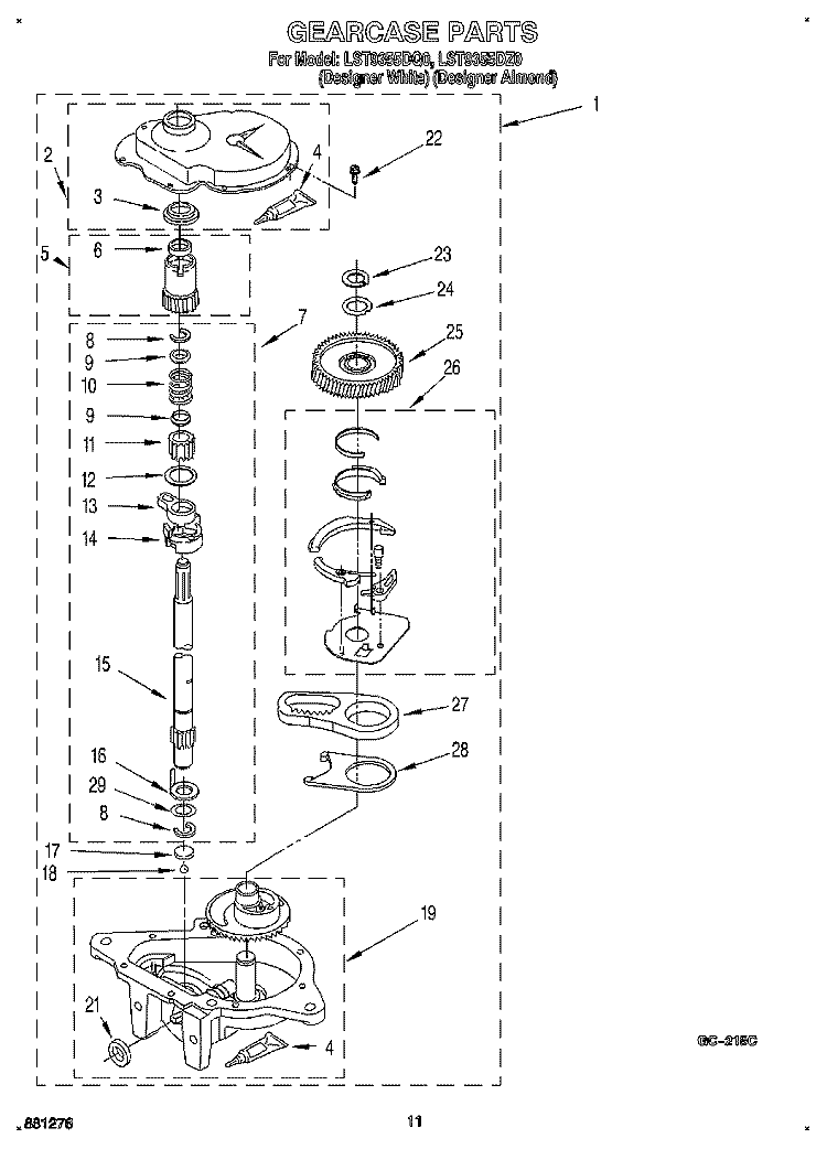 GEARCASE Diagram and Parts List for LST9355DZ0  Whirlpool Washer