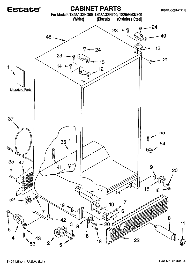 CABINET PARTS Diagram and Parts List for TS25AGXNS00  Estate Refrigerator