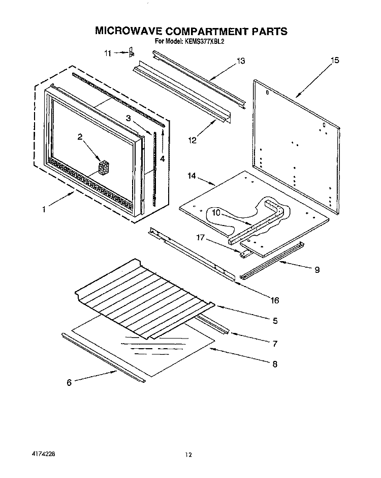 MICROWAVE COMPARTMENT Diagram and Parts List for KEMS377XBL2  KitchenAid Microwave Oven Combo