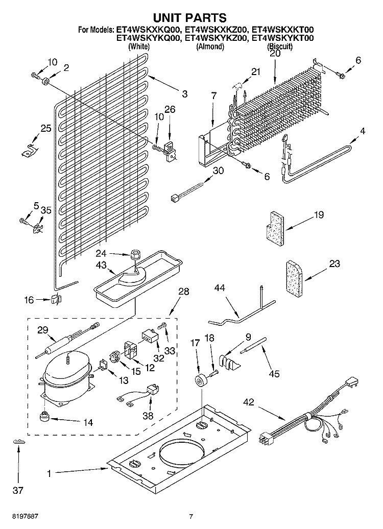 UNIT Diagram and Parts List for ET4WSKYKZ00  Whirlpool Refrigerator
