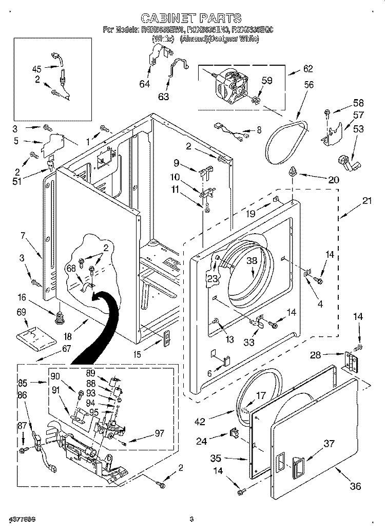 CABINET Diagram and Parts List for RGX5635EQ0  Roper Dryer