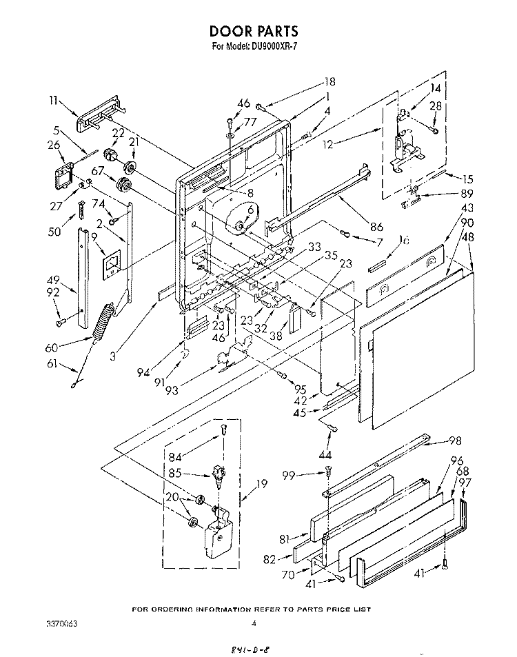 DOOR Diagram and Parts List for DU9000XR7  Whirlpool Dishwasher