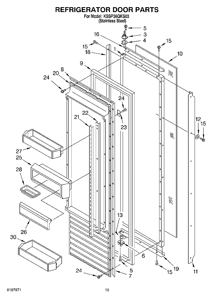 REFRIGERATOR DOOR Diagram and Parts List for KSSP36QKS00  KitchenAid Refrigerator
