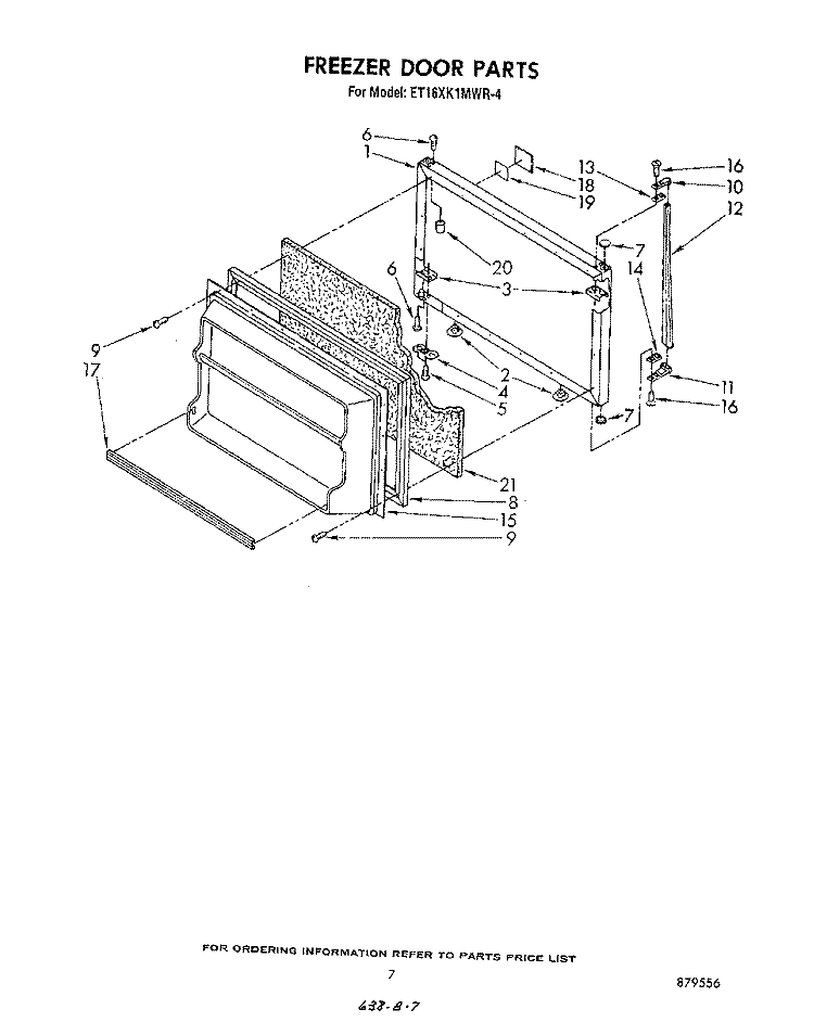 FREEZER DOOR Diagram and Parts List for ET16XK1MWR4  Whirlpool Refrigerator