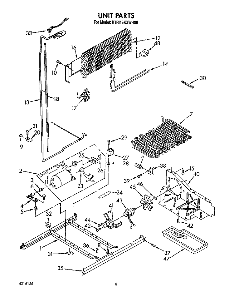 UNIT Diagram and Parts List for KTRI18KXWH00  Whirlpool Refrigerator