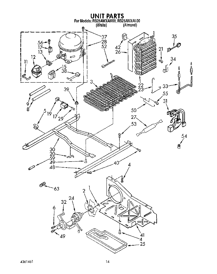 UNIT Diagram and Parts List for RS25AWXAW00  Roper Refrigerator