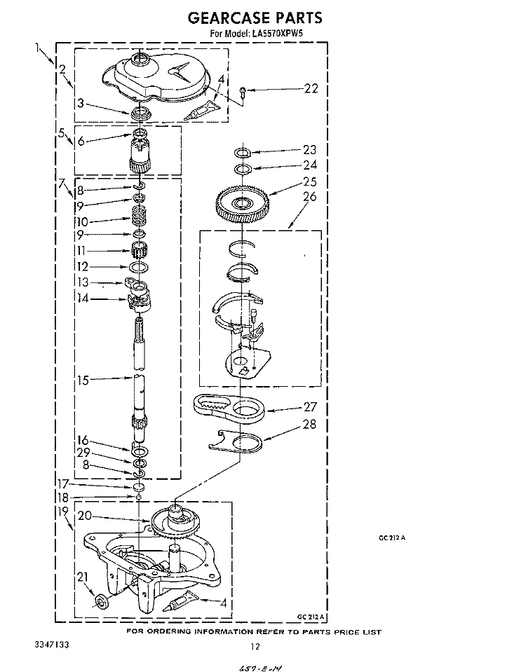 GEARCASE Diagram and Parts List for LA5570XPW5  Whirlpool Washer