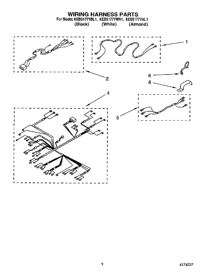 WIRING HARNESS Diagram and Parts List for KEBS177YWH1  KitchenAid Wall Oven