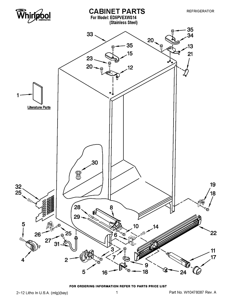 CABINET PARTS Diagram and Parts List for ED5PVEXWS14  Whirlpool Refrigerator