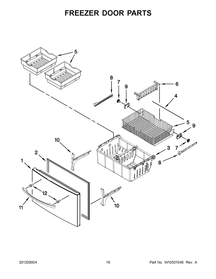 FREEZER DOOR PARTS Diagram and Parts List for GZ25FSRXYY4  Whirlpool Refrigerator