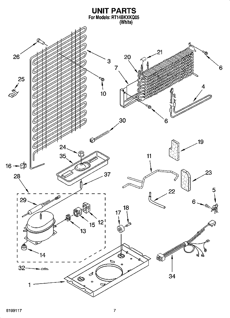 UNIT PARTS Diagram and Parts List for RT14BKXKQ05  Roper Refrigerator