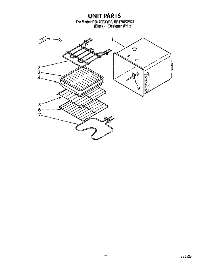 UNIT Diagram and Parts List for RB170PXYQ3  Whirlpool Wall Oven