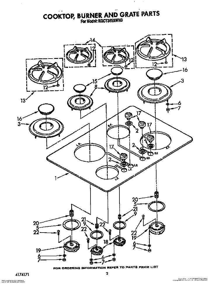 COOKTOP, BURNER AND GRATE Diagram and Parts List for KGCT365XBL0  KitchenAid Cooktop