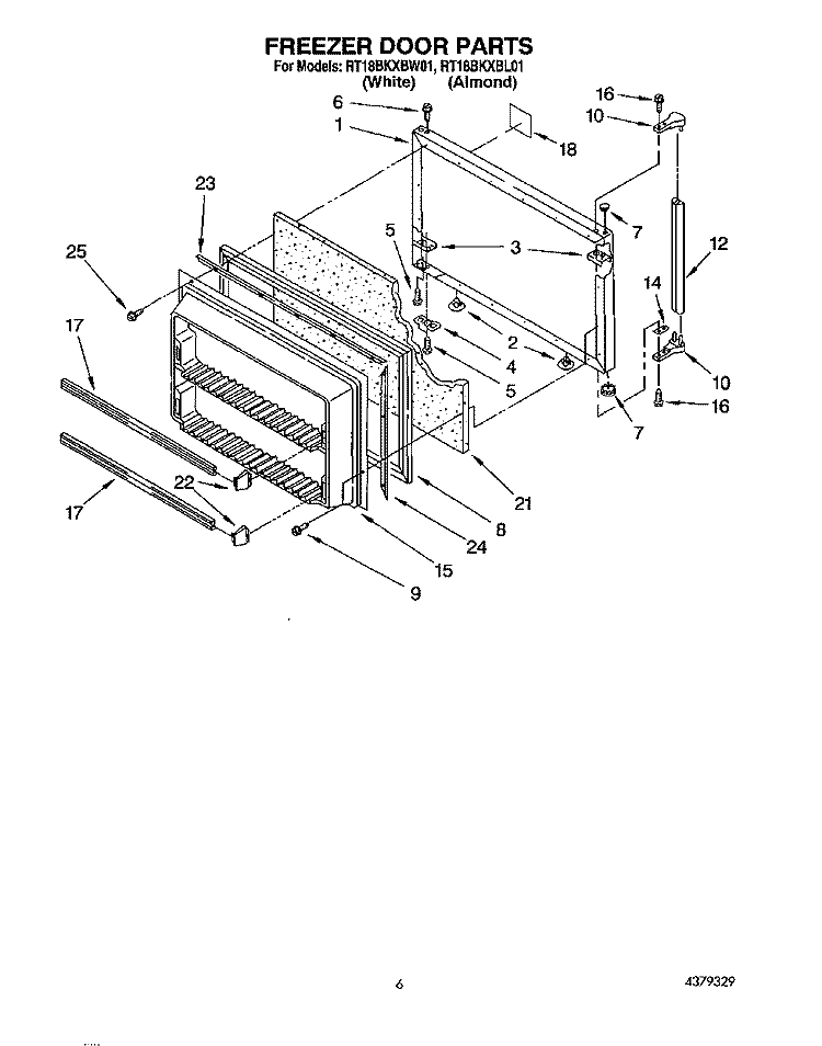 FREEZER DOOR Diagram and Parts List for RT18BKXBL01  Roper Refrigerator