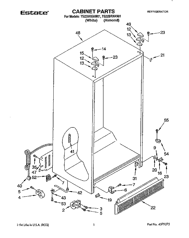 CABINET Diagram and Parts List for TS22BRXAW01  Whirlpool Refrigerator