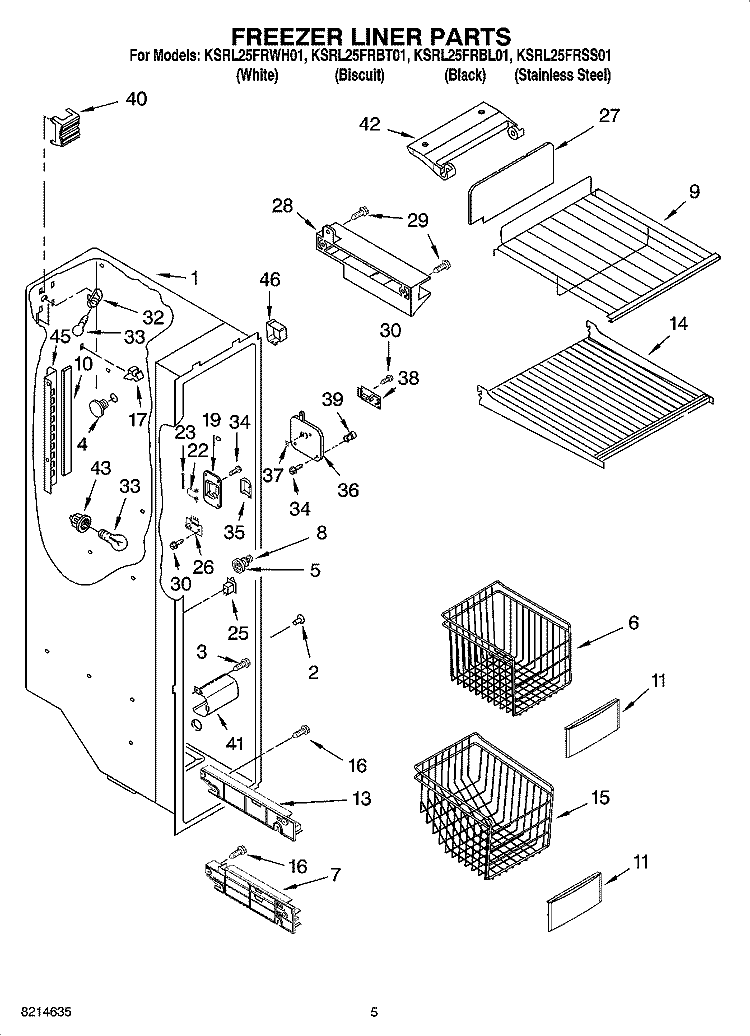 FREEZER LINER PARTS Diagram and Parts List for KSRL25FRBL01  KitchenAid Refrigerator