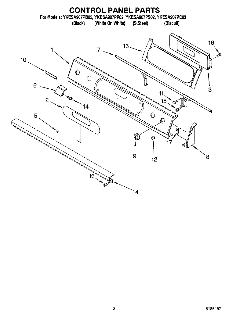 CONTROL PANEL PARTS Diagram and Parts List for YKESA907PS02  KitchenAid Range