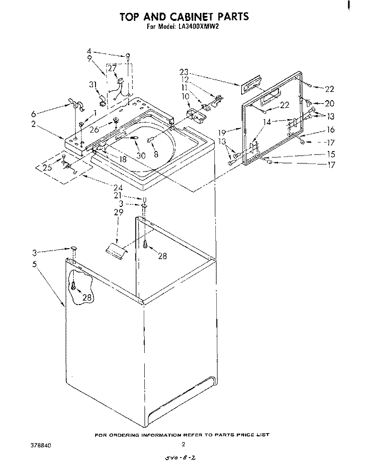 TOP AND CABINET , LITERATURE AND OPTIONAL Diagram and Parts List for LA3400XMW2  Whirlpool Washer
