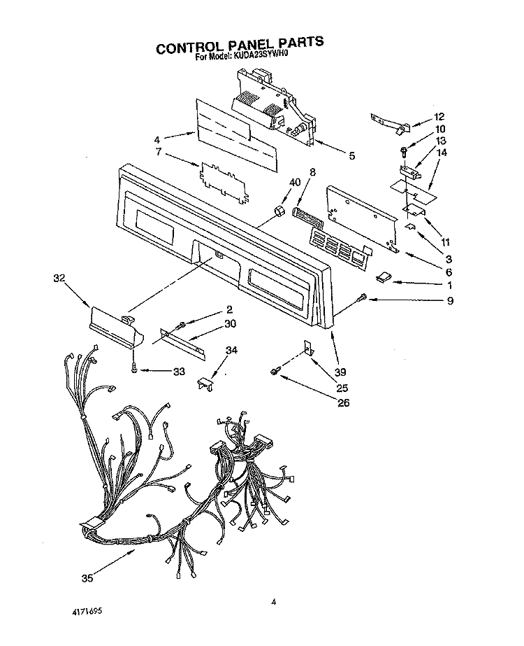 CONTROL PANEL, LIT/OPTIONAL Diagram and Parts List for KUDA23SYWH0  KitchenAid Dishwasher