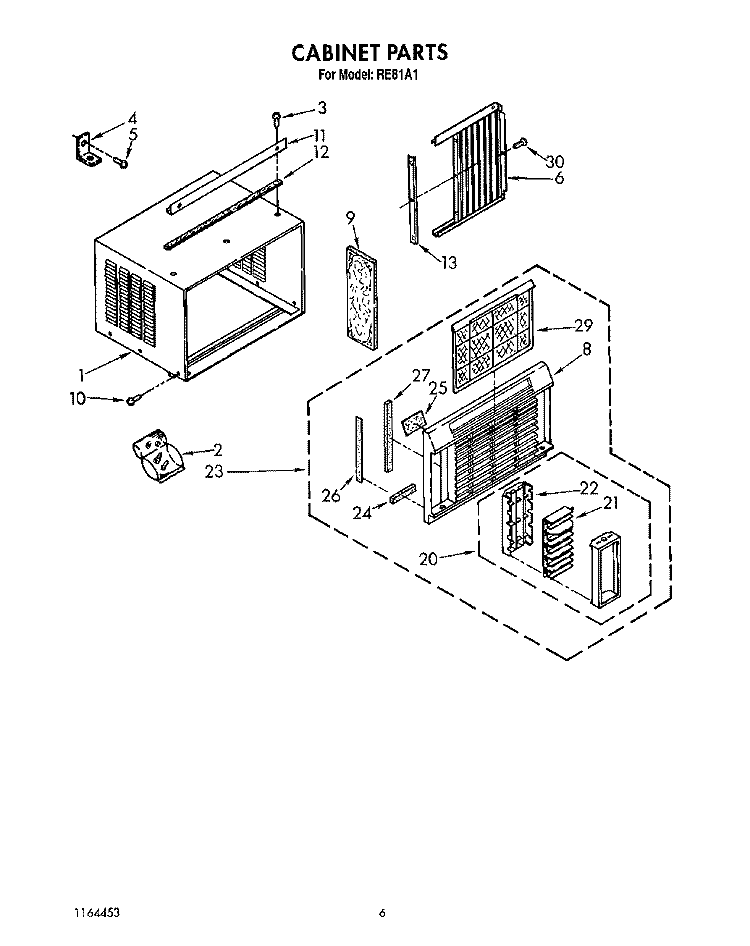 CABINET Diagram and Parts List for RE81A1  Whirlpool Air Conditioner