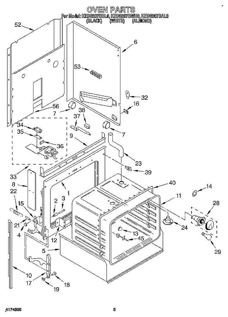 UPPER OVEN, LITERATURE Diagram and Parts List for KEDS207BWH0  KitchenAid Range