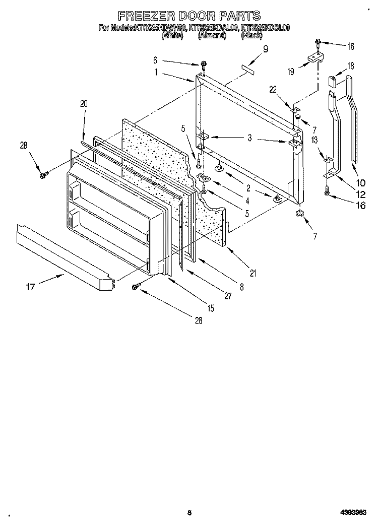 FREEZER DOOR Diagram and Parts List for KTRS25KDBL00  KitchenAid Refrigerator