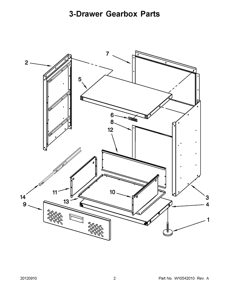 3-DRAWER GEARBOX PARTS Diagram and Parts List for GAGD283DYG00  Whirlpool Cabinet