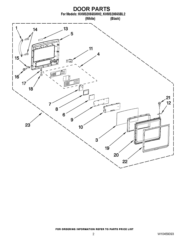 DOOR PARTS Diagram and Parts List for KHMS2056SBL2  KitchenAid Microwave