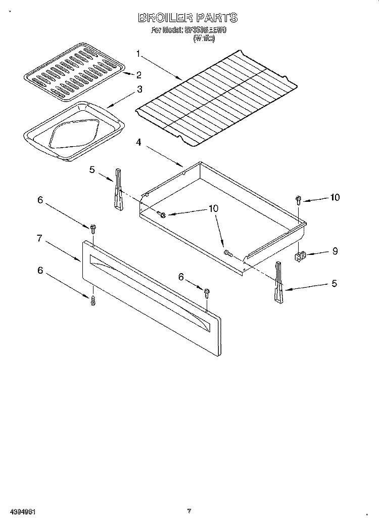 BROILER Diagram and Parts List for SF350BEEW0  Whirlpool Range