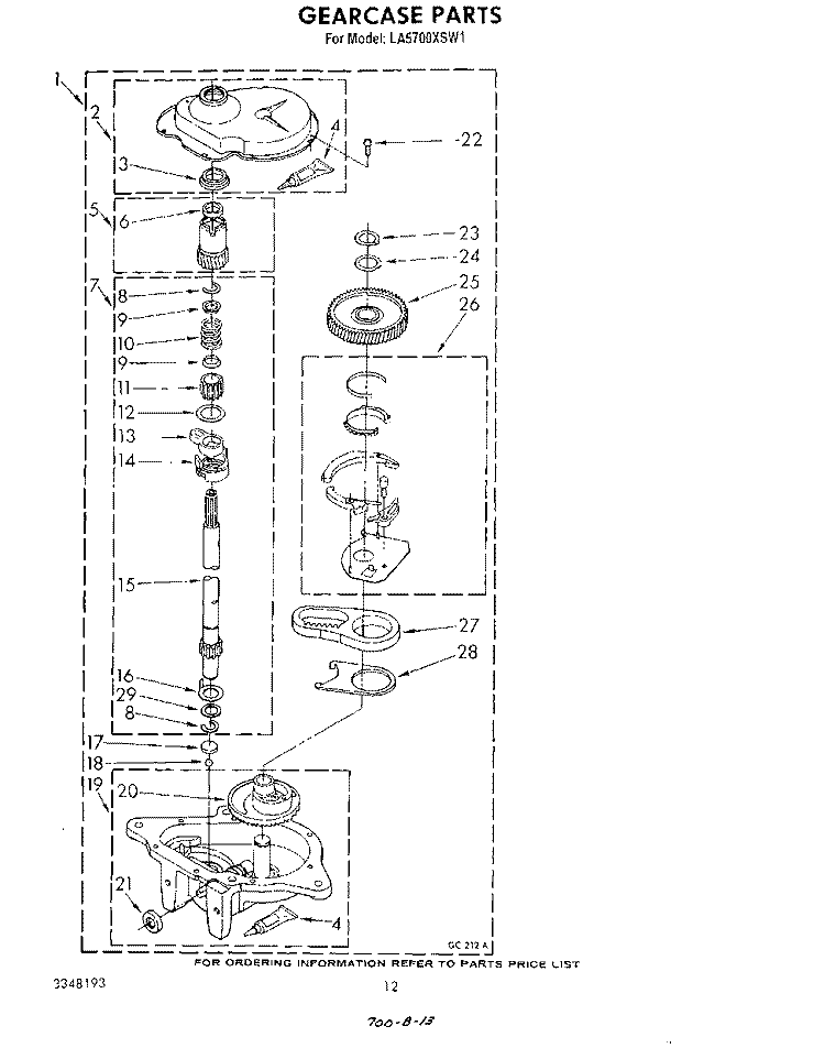 GEARCASE Diagram and Parts List for LA5700XSW1  Whirlpool Washer