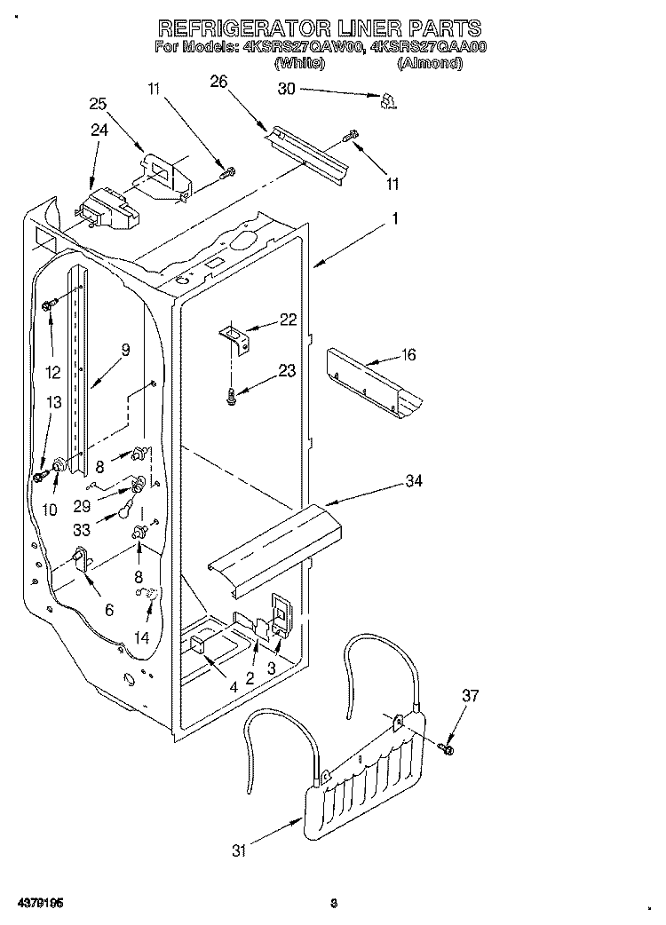 REFRIGERATOR LINER Diagram and Parts List for 4KSRS27QAA00  KitchenAid Refrigerator