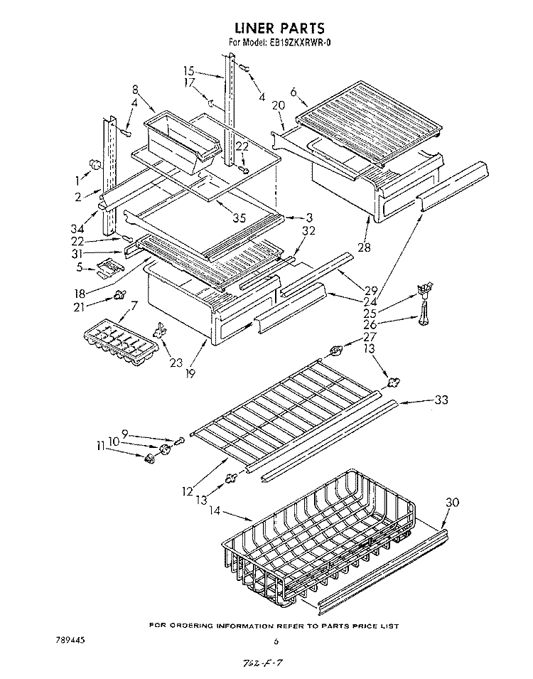 LINER , NOT ILLUSTRATED Diagram and Parts List for EB19ZKXRWR0  Whirlpool Refrigerator