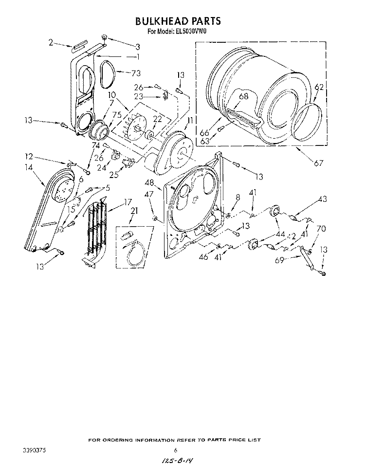 SECTION Diagram and Parts List for EL5030VW0  Roper Dryer