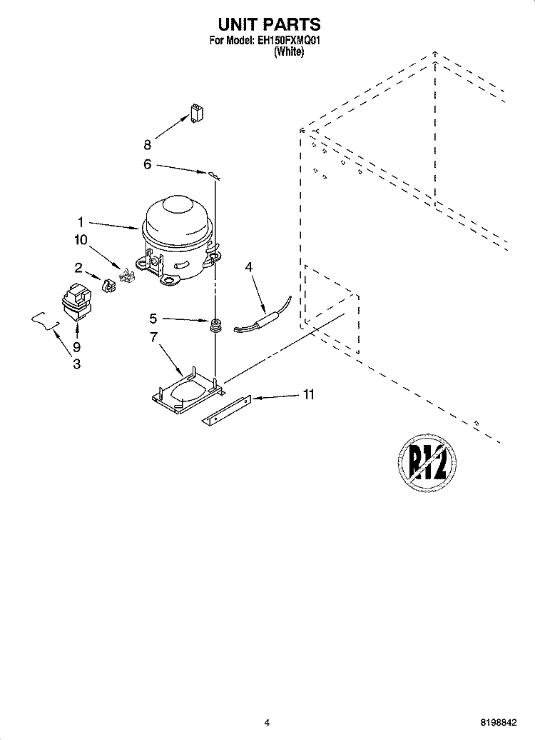 UNIT PARTS Diagram and Parts List for EH150FXMQ01  Whirlpool Freezer