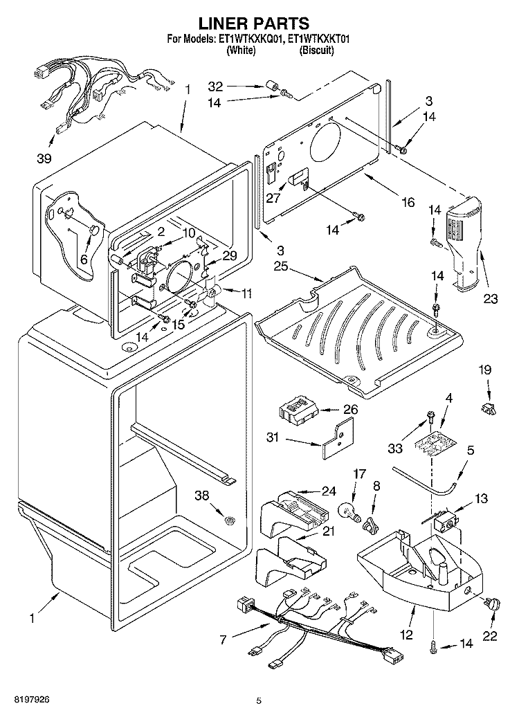 LINER Diagram and Parts List for ET1WTKXKQ01  Whirlpool Refrigerator