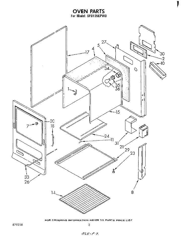 OVEN , LIT/OPTIONAL Diagram and Parts List for SF0105EPW0  Whirlpool Range