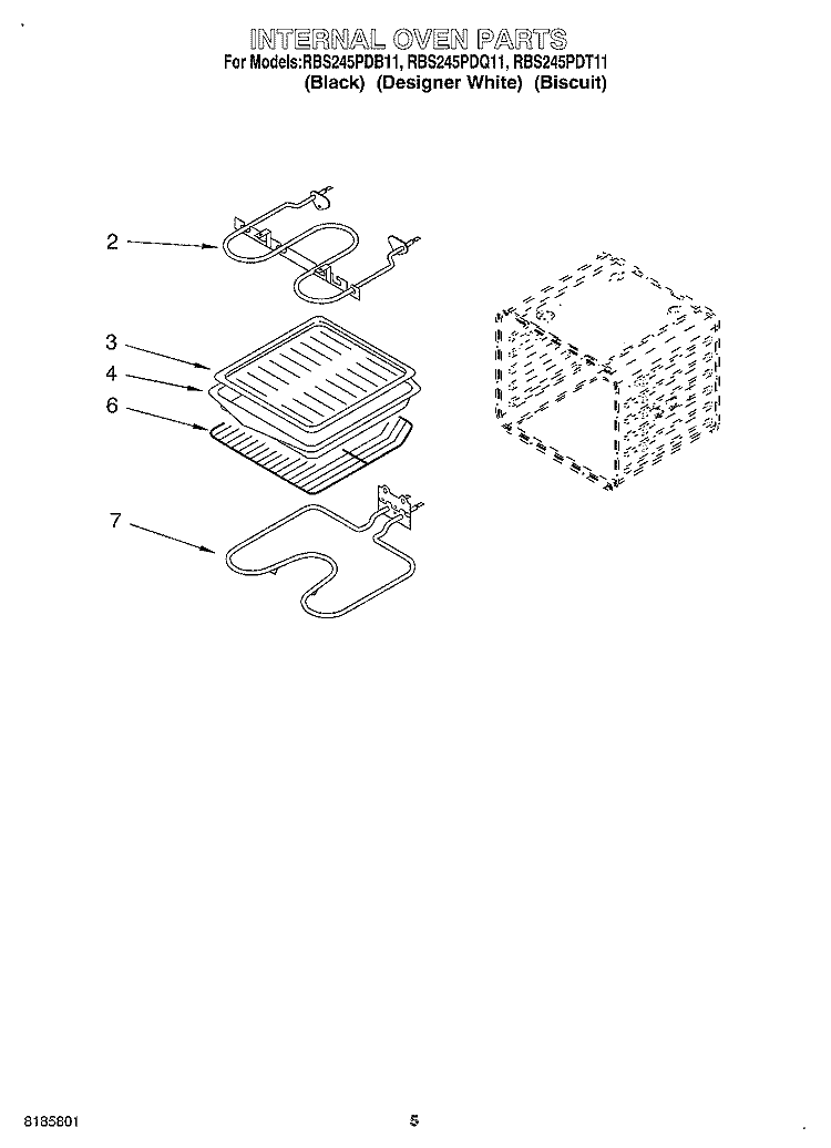 INTERNAL OVEN Diagram and Parts List for RBS245PDT11  Whirlpool Wall Oven