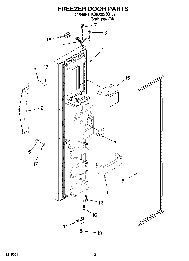 FREEZER DOOR PARTS Diagram and Parts List for KSRX22FSST02  KitchenAid Refrigerator