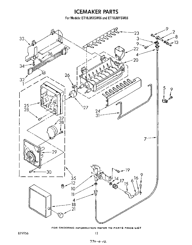 ICEMAKER , NOT ILLUSTRATED Diagram and Parts List for ET18JMXSW06  Whirlpool Refrigerator