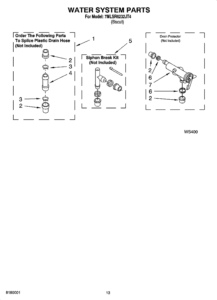 WATER SYSTEM PARTS Diagram and Parts List for 7MLSR6232JQ4  Whirlpool Washer