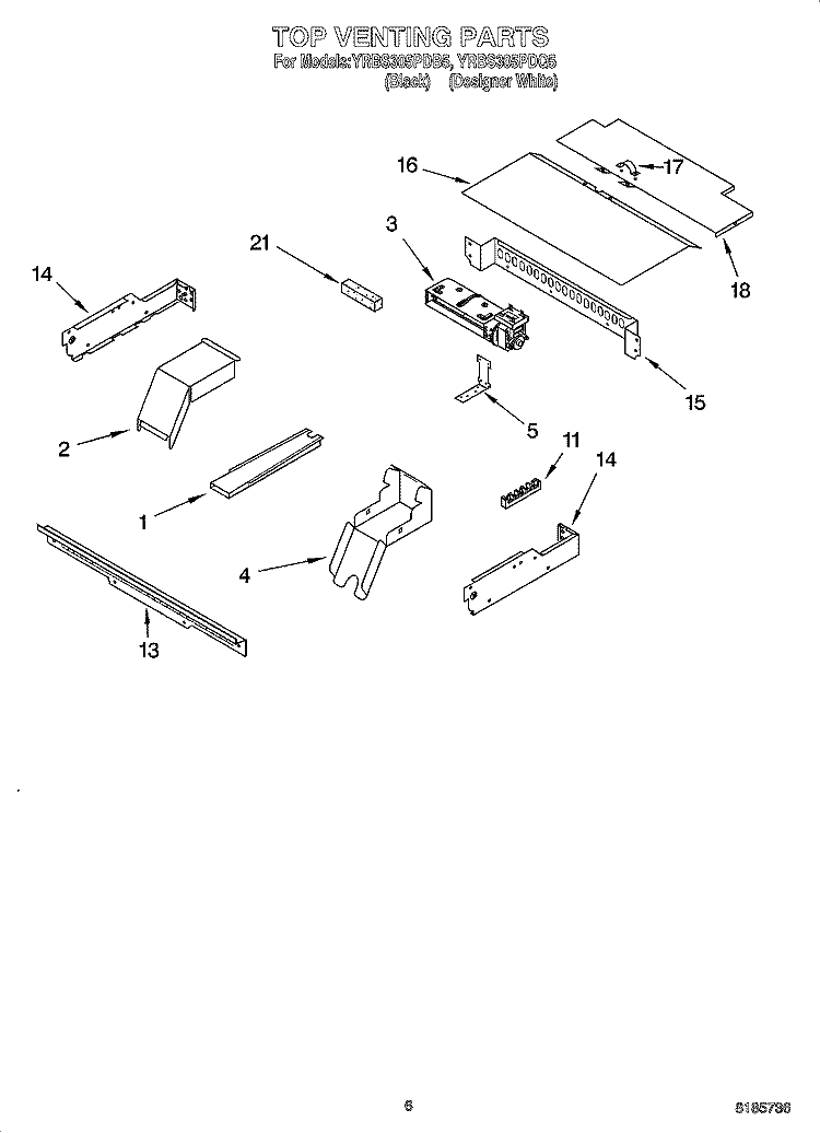 TOP VENTING PARTS, OPTIONAL PARTS Diagram and Parts List for YRBS305PDQ5  Whirlpool Wall Oven