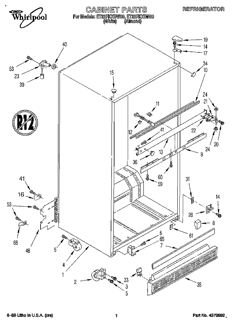 CABINET Diagram and Parts List for ET22PKXDN00  Whirlpool Refrigerator
