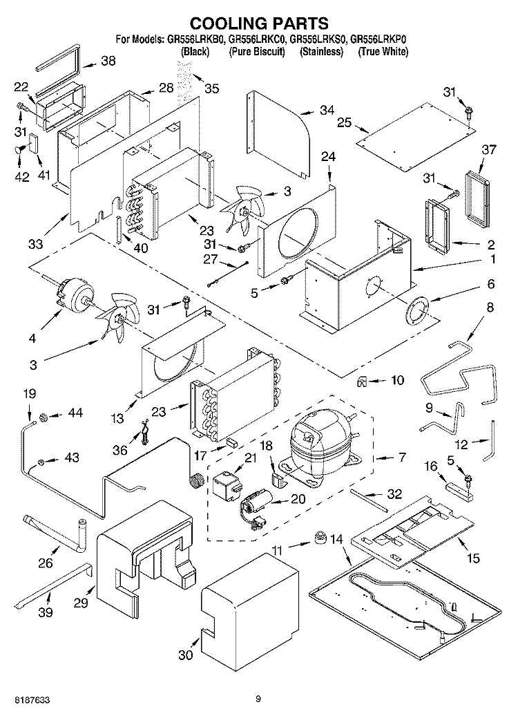 COOLING PARTS Diagram and Parts List for GR556LRKB0  Whirlpool Range
