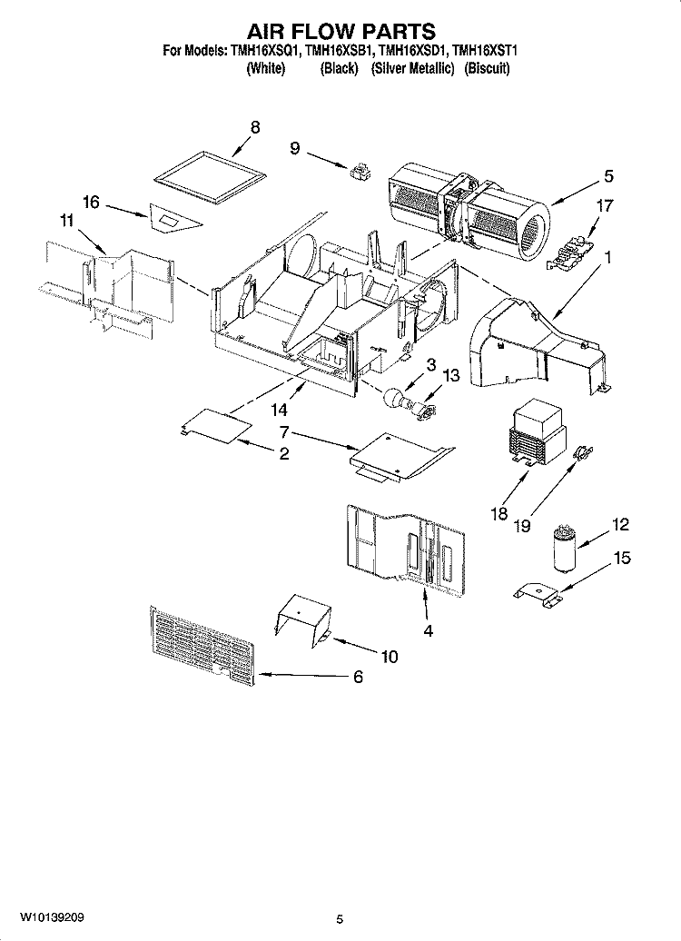 AIR FLOW PARTS Diagram and Parts List for TMH16XSB1  Estate Microwave